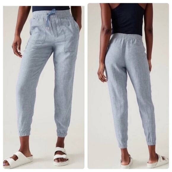 Athleta Pants Womens 0 Petite Blue Retreat Linen Jogger Resort Travel Sporty - Picture 1 of 9